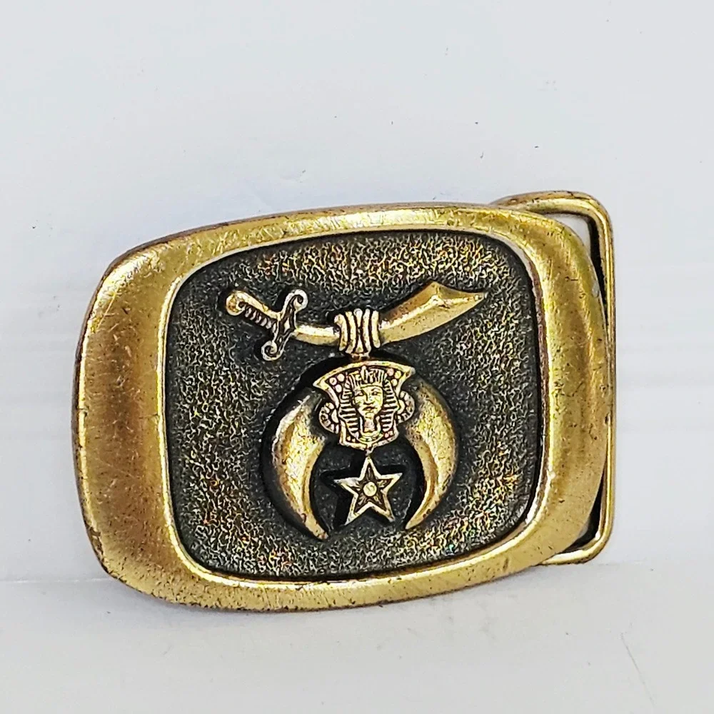 1983 MM Limited Chicago Shriners Belt Buckle Brass Masonic Scimitar Star Vintage